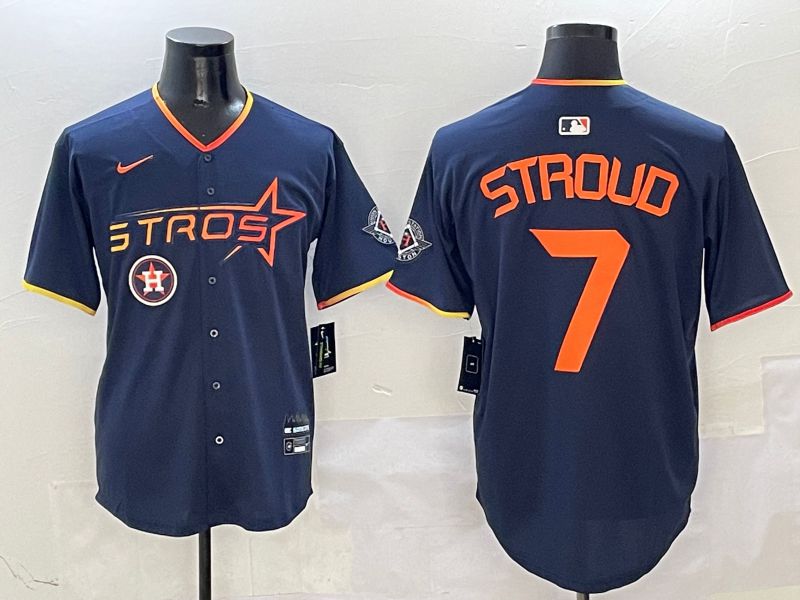 Men Houston Astros #7 Stroud Blue three generations Joint Name Nike 2025 MLB Jersey style 12